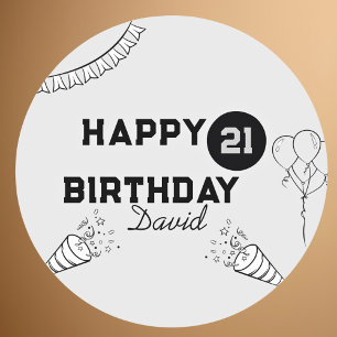 Modern Grijs Happy Birthday Elk jaar op maat Ronde Sticker