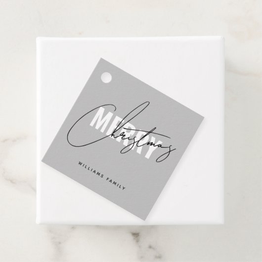 Modern grijs kerstscript bedankjes labels (In situ)