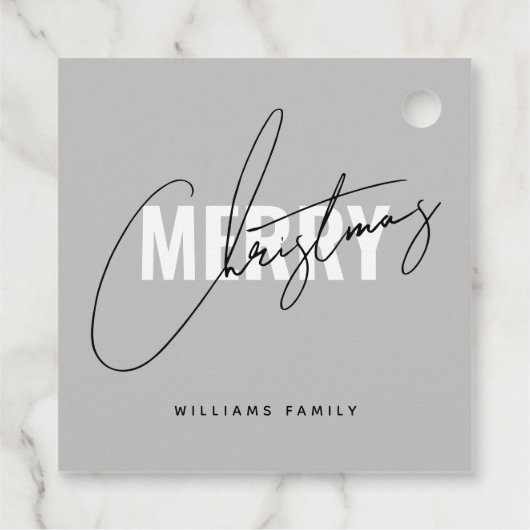 Modern grijs kerstscript bedankjes labels (Achterkant)