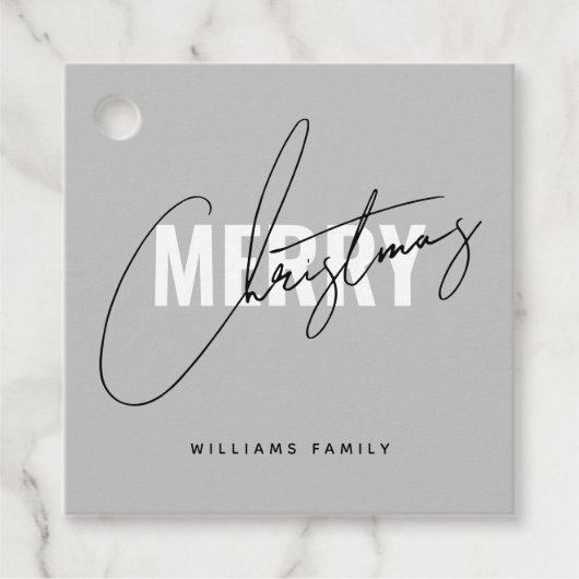 Modern grijs kerstscript bedankjes labels (Voorkant)