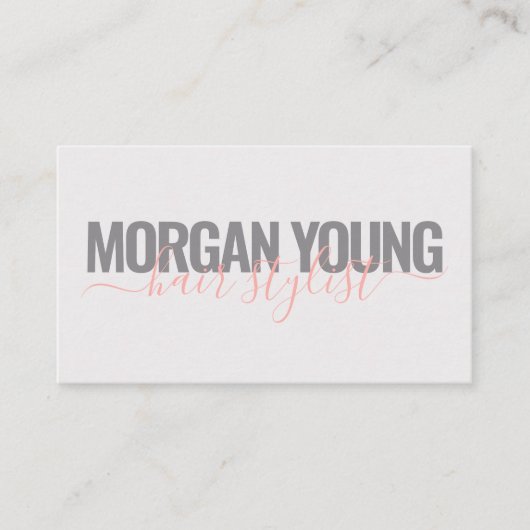 Modern grijs koraalhaar stylist script visitekaartje (Voorkant)