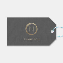 Modern grijs linnen elegant goud monogram dank u