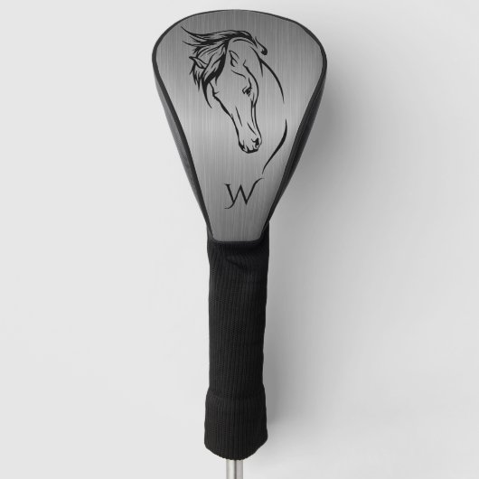 Modern Grijs Metallic Horse Head Monogram Initiaal Golfheadcover (Voorkant)