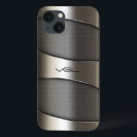Modern grijs metallisch ontwerp Case-Mate iPhone case<br><div class="desc">Moderne,  grijze geometrische glanzende metalen vormgeving. Aangepast monogram. Schijnvormig en metallisch uiterlijk is een digitale illusie en geen echte glans.</div>