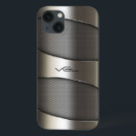 Modern grijs metallisch ontwerp Case-Mate iPhone case<br><div class="desc">Moderne,  grijze geometrische glanzende metalen vormgeving. Aangepast monogram. Schijnvormig en metallisch uiterlijk is een digitale illusie en geen echte glans.</div>