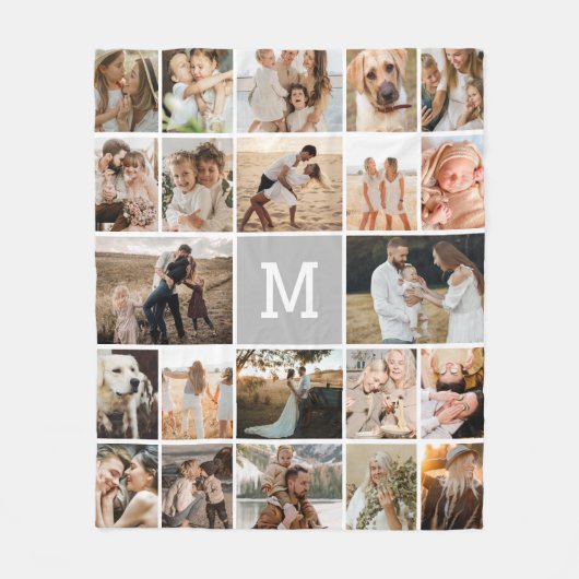 Modern grijs monogram 22 fotocollage fleece deken (Voorkant)