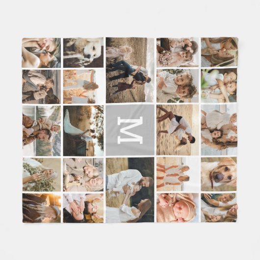 Modern grijs monogram 22 fotocollage fleece deken (Voorkant (Horizontaal))