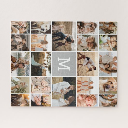 Modern grijs monogram 22 fotocollage legpuzzel (Horizontaal)