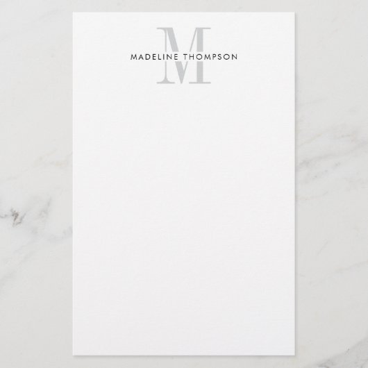 Modern grijs monogram briefpapier (Voorkant)