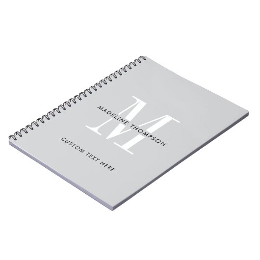 Modern grijs monogram notitieboek (Linkerzijde)