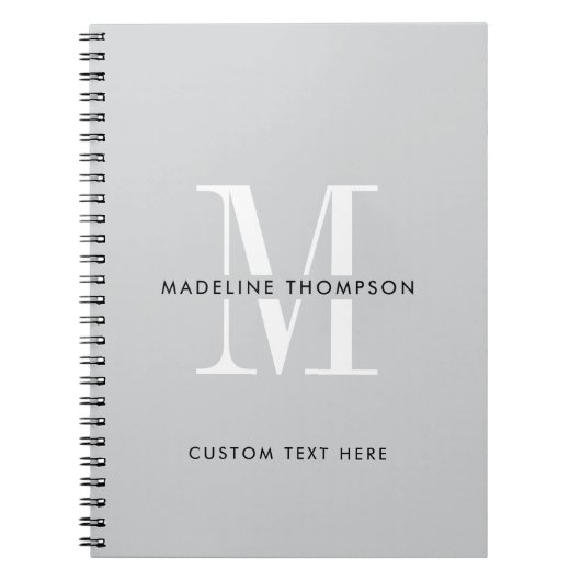 Modern grijs monogram notitieboek (Voorkant)