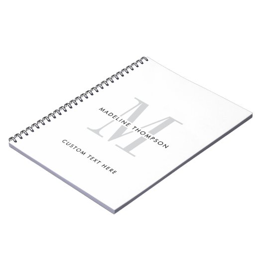 Modern grijs monogram notitieboek (Linkerzijde)