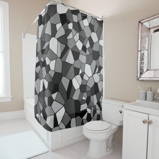 Modern grijs mozaïekpatroon douchegordijn (In situ)