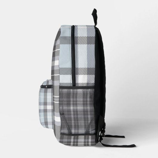 Modern grijs neutraal plaid met naam bedrukte rugzak (Rechts)