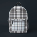 Modern grijs neutraal plaid met naam bedrukte rugzak<br><div class="desc">Modern grijs geruite ontwerp met naam. Mooie neutrale kleurencombinaties,  ideaal voor iedereen</div>