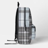 Modern grijs neutraal plaid met naam bedrukte rugzak (Links)