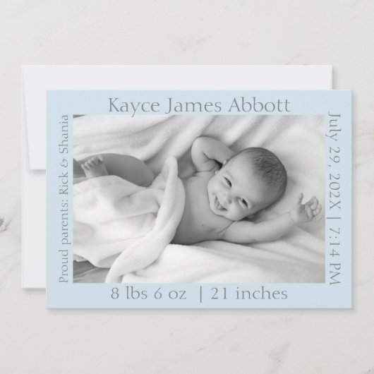 Modern grijs op blauwe foto geboorte aankondiging (Voorkant)