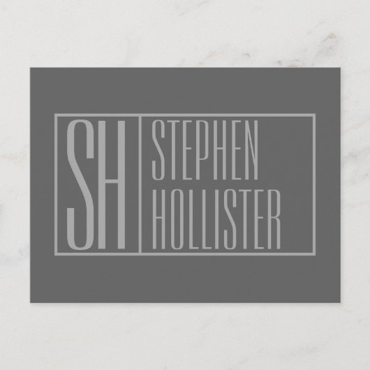 Modern, grijs op donkergrijs, Initialen en naams L Briefkaart (Voorkant)