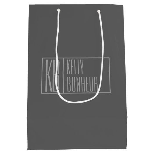 Modern, grijs op donkergrijs, Initialen en naams L Medium Cadeauzakje (Achterkant)