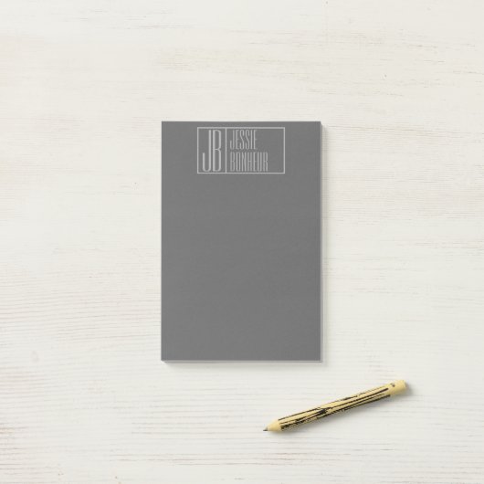 Modern, grijs op donkergrijs, Initialen en naams L Post-it® Notes (Op bureau)