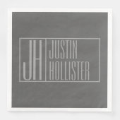 Modern, grijs op donkergrijs, Initialen en naams L Servet (Voorkant)