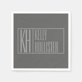 Modern, grijs op donkergrijs, Initialen en naams L Servet (Voorkant)