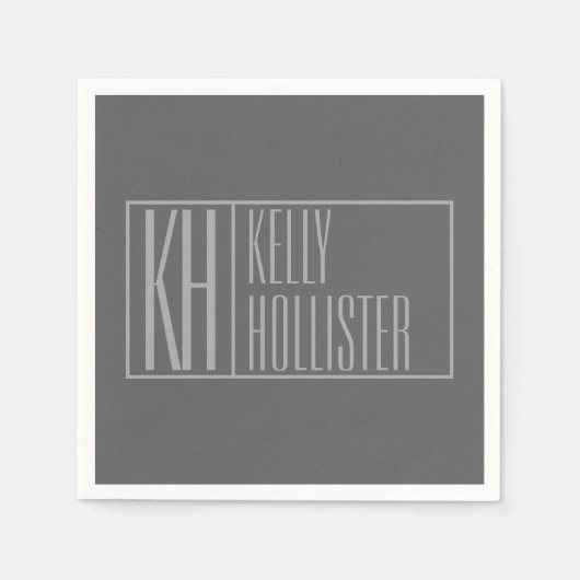 Modern, grijs op donkergrijs, Initialen en naams L Servet (Voorkant)