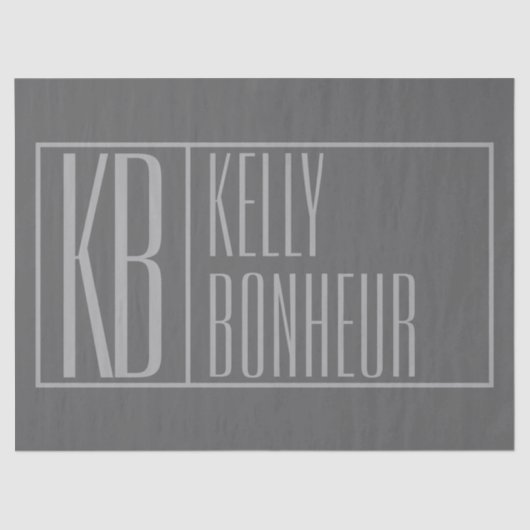 Modern, grijs op donkergrijs, Initialen en naams L Tissuepapier (Voorkant)