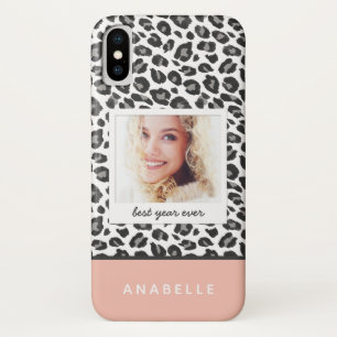 Modern grijs & perzik luipaard print  foto Case-Mate iPhone case