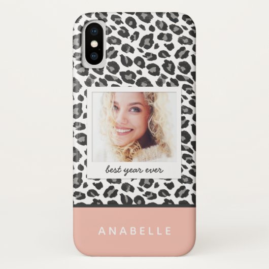 Modern grijs & perzik luipaard print foto Case-Mate iPhone case (Achterkant)