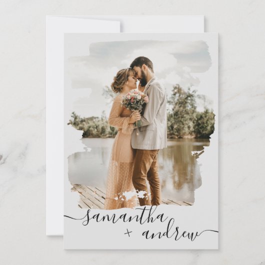 Modern grijs pushlijnscript 2 foto's bruiloft kaart (Voorkant)