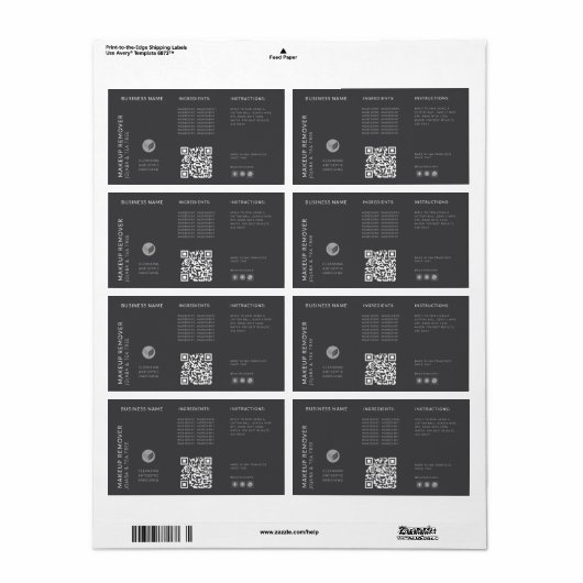 Modern Grijs QR Code Wraparound Fles Ingrediënt Etiket (Full Sheet)