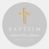 Modern grijs religieus kruis doopsel ronde sticker (Voorkant)