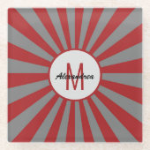 Modern grijs rood Initiaal monogram Glazen Onderzetter (Voorkant)