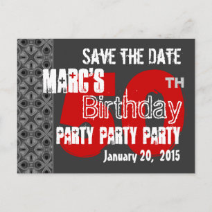 Modern grijs rood Save the Date 50th Birthday 45W Aankondigingskaart