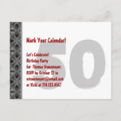 Modern grijs rood Save the Date 50th Birthday 45W Aankondigingskaart (Achterkant)