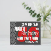 Modern grijs rood Save the Date 50th Birthday 45W Aankondigingskaart (Staand voorkant)