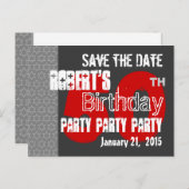 Modern grijs rood Save the Date 50th Birthday 46W Aankondigingskaart (Voorkant / Achterkant)
