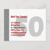 Modern grijs rood Save the Date 50th Birthday 46W Aankondigingskaart (Achterkant)