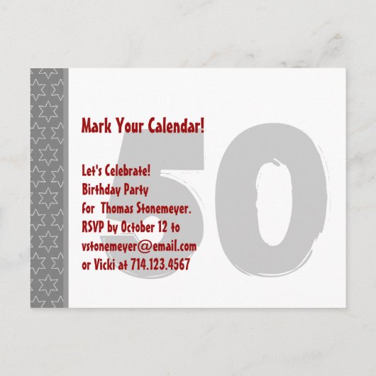 Modern grijs rood Save the Date 50th Birthday 46W Aankondigingskaart (Achterkant)