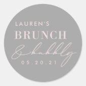 Modern grijs roze brunch en bubbelig Vrijgezellenf Ronde Sticker (Voorkant)