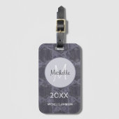 Modern grijs roze cirkels geometrisch monogram bagagelabel (Voorkant (verticaal))