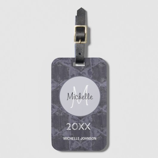 Modern grijs roze cirkels geometrisch monogram bagagelabel (Voorkant (verticaal))