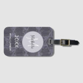 Modern grijs roze cirkels geometrisch monogram bagagelabel (Voorkant (horizontaal))