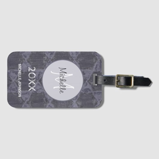Modern grijs roze cirkels geometrisch monogram bagagelabel (Voorkant (horizontaal))
