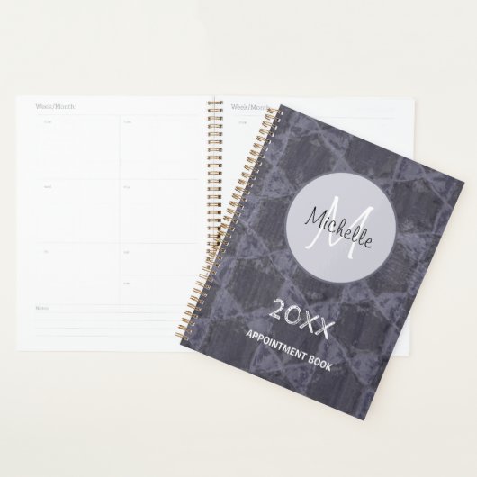 Modern grijs roze cirkels geometrisch monogram planner (Display)