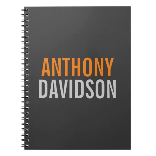 Modern grijs Sinaasappel tekst minimalistische ele Notitieboek (Voorkant)