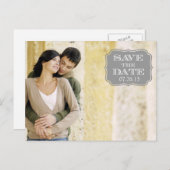 Modern Grijs Swirl Label Bewaar de datum fotokaart Aankondigingskaart (Voorkant / Achterkant)