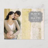 Modern Grijs Swirl Label Bewaar de datum fotokaart Aankondigingskaart (Voorkant)