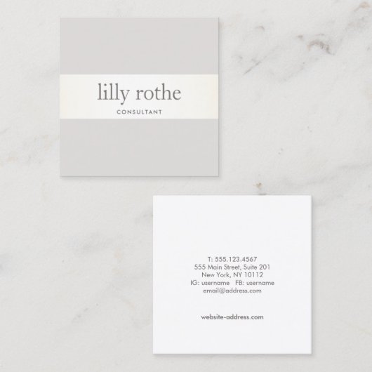 Modern grijs Taupe Stripe Professioneel Vierkant Vierkante Visitekaartje (Voorkant / Achterkant)